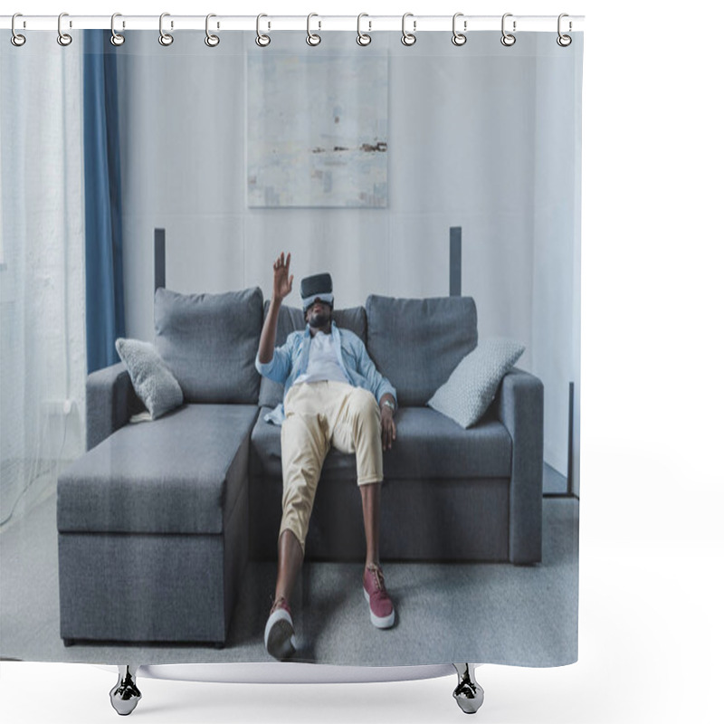 Personality  Man Using Virtual Reality Headset Shower Curtains