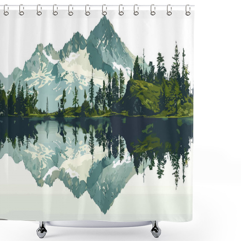 Personality  Mountain Lake Reflecting Peaks Isolated Illustration Illustration Shower Curtains