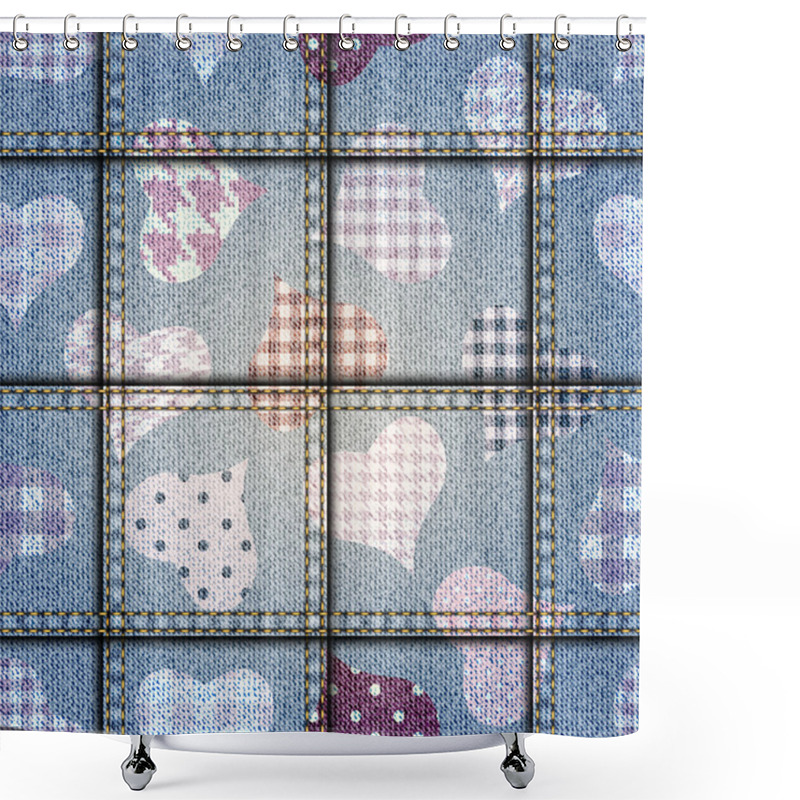 Personality  Hearts Background With Jeans Texture Shower Curtains