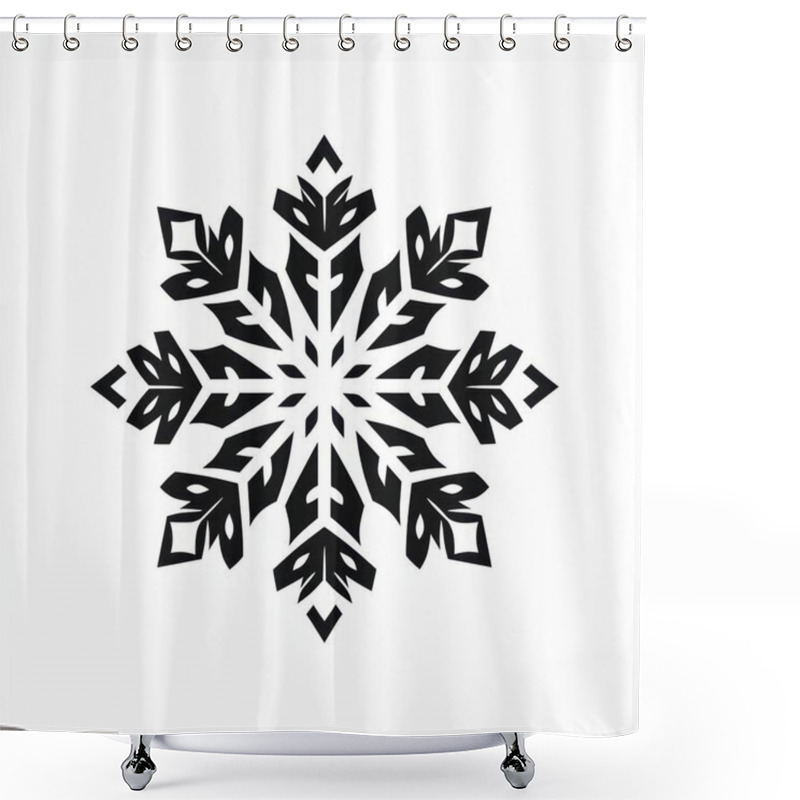 Personality  Intricate Black Snowflake Design With Leaf Motifs, Creating A Striking Visual Effect Against A White Background. Shower Curtains