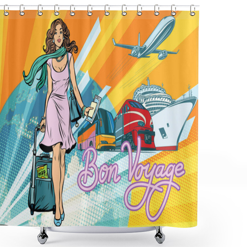 Personality  Beautiful Woman Passenger Tourist Bus Train Cruise Ship And Plan Shower Curtains