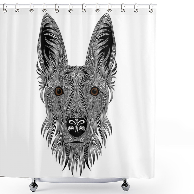 Personality  Vector Portrait Of A Dog From A Variety Of Patterns Shower Curtains