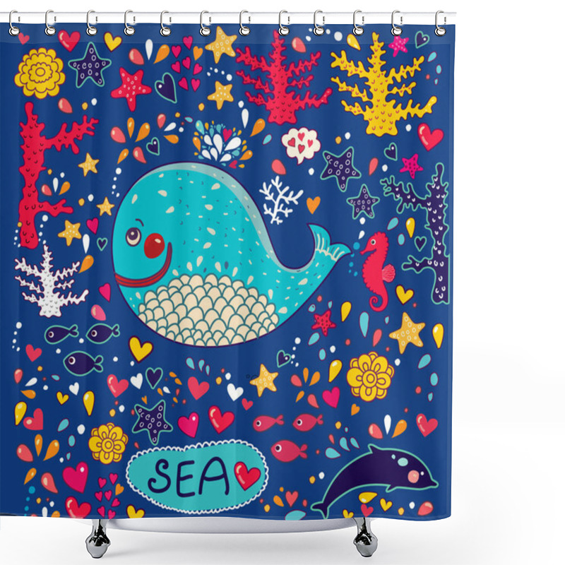 Personality  Vector Illustration With Whales Shower Curtains