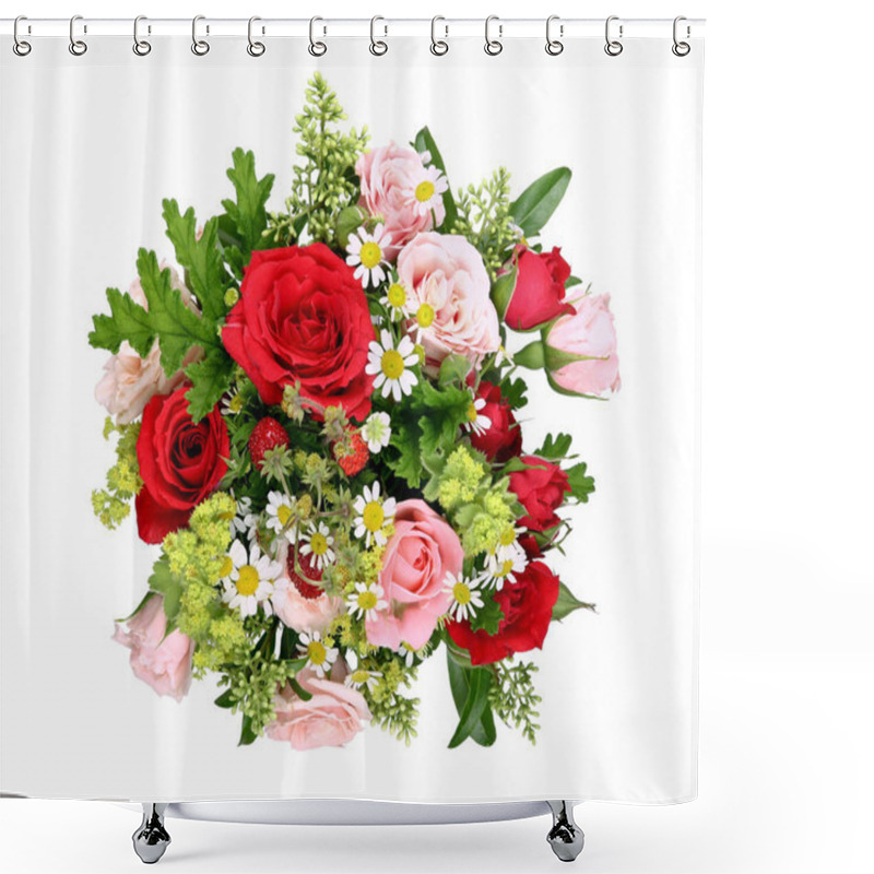 Personality  Bouquet With Various. Roses And Wild Strawberries Shower Curtains