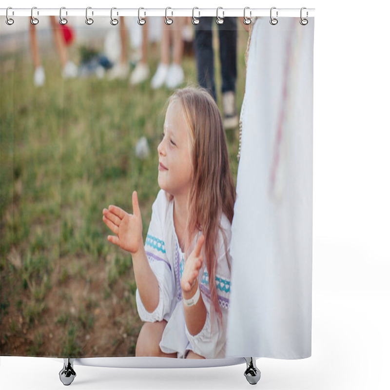 Personality  Cute Girl In White National At The Pagan Festival Of Spring Shower Curtains