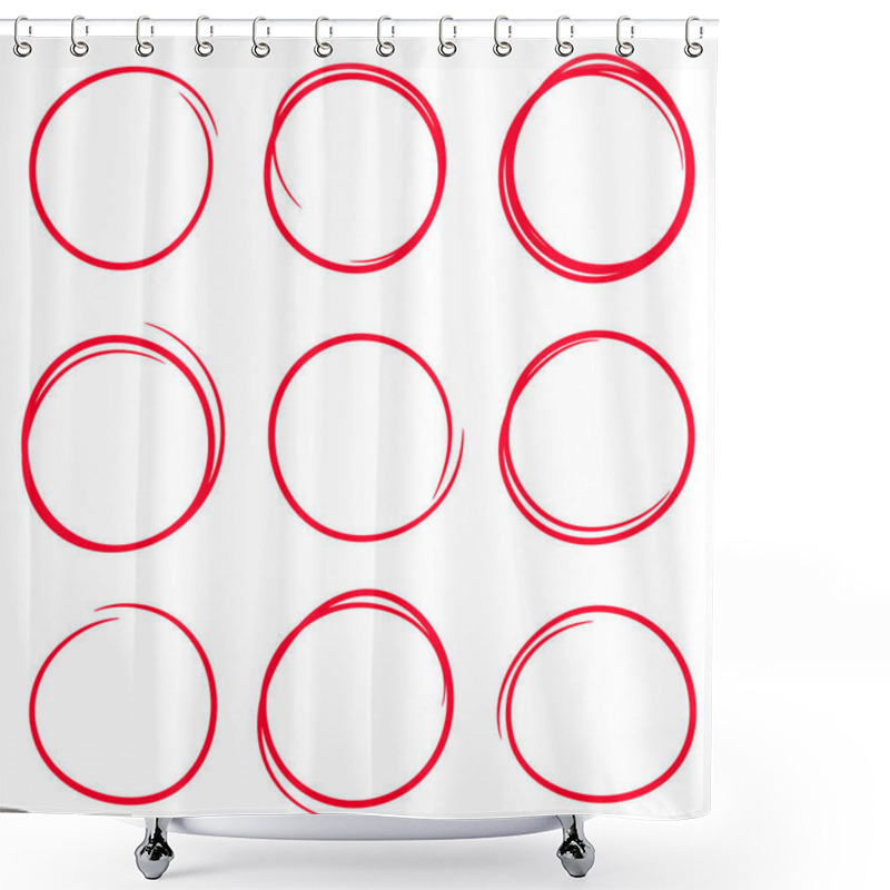 Personality  Set Of Red Hand Drawn Scribble Circles Shower Curtains