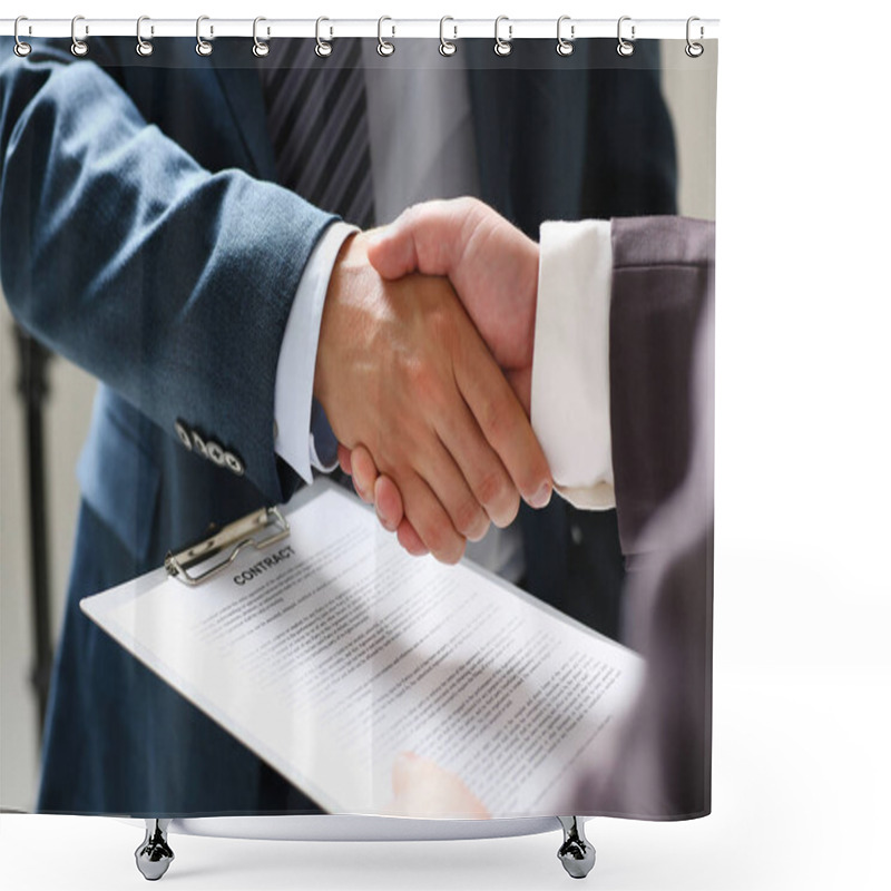 Personality  Man In Suit Shake Hand As Hello In Office Closeup Shower Curtains