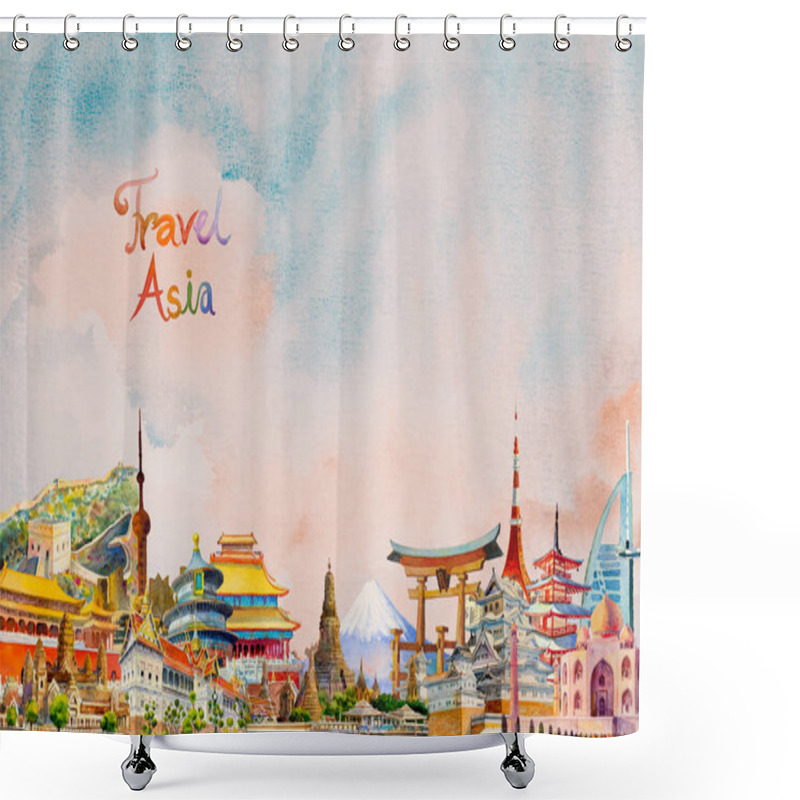 Personality  Painting Illustration, Landmark Of Asia On Blue Background Shower Curtains