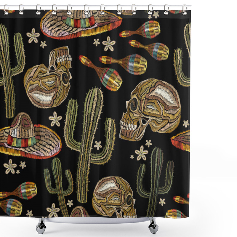 Personality  Human Skull And Maracas, Cactus. Classical Ethnic Embroidery Shower Curtains