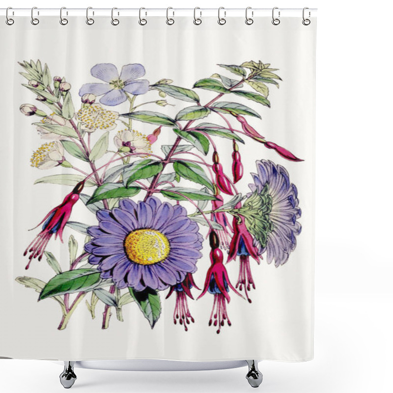 Personality  Botanical Flower Illustration. Exquisite Botanical Bouquet Showcasing Diverse Floral Species, Celebrating Biodiversity And Ecological Harmony Shower Curtains