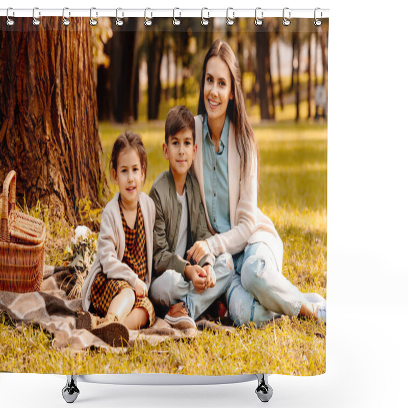 Personality  Mom And Children On Picnic Blanket Shower Curtains