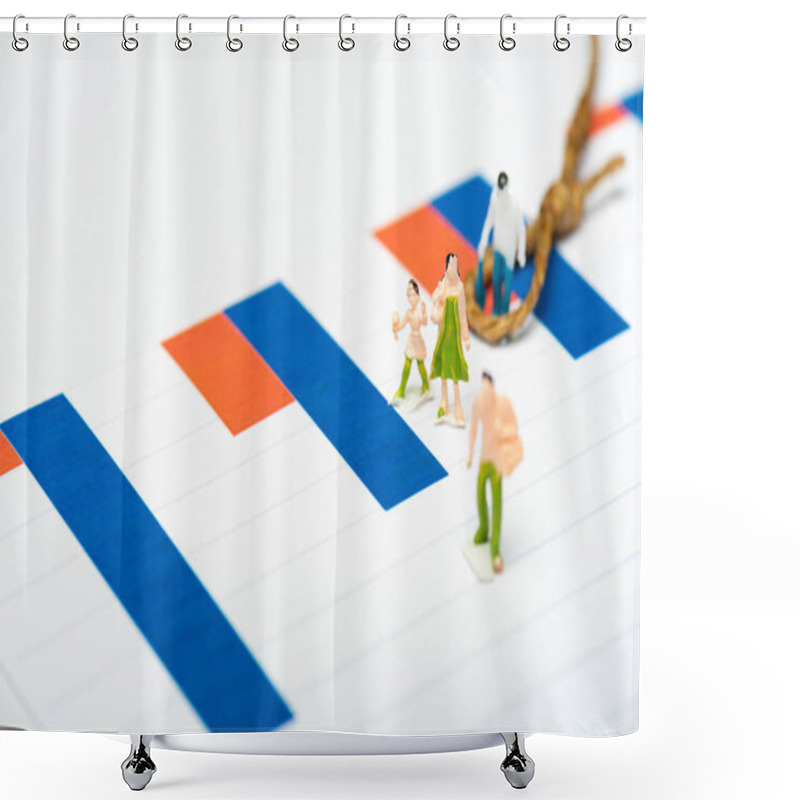 Personality  High Angle View Of Plastic People Figures Near Noose With Knot On Charts Isolated On White, Equality Concept Shower Curtains