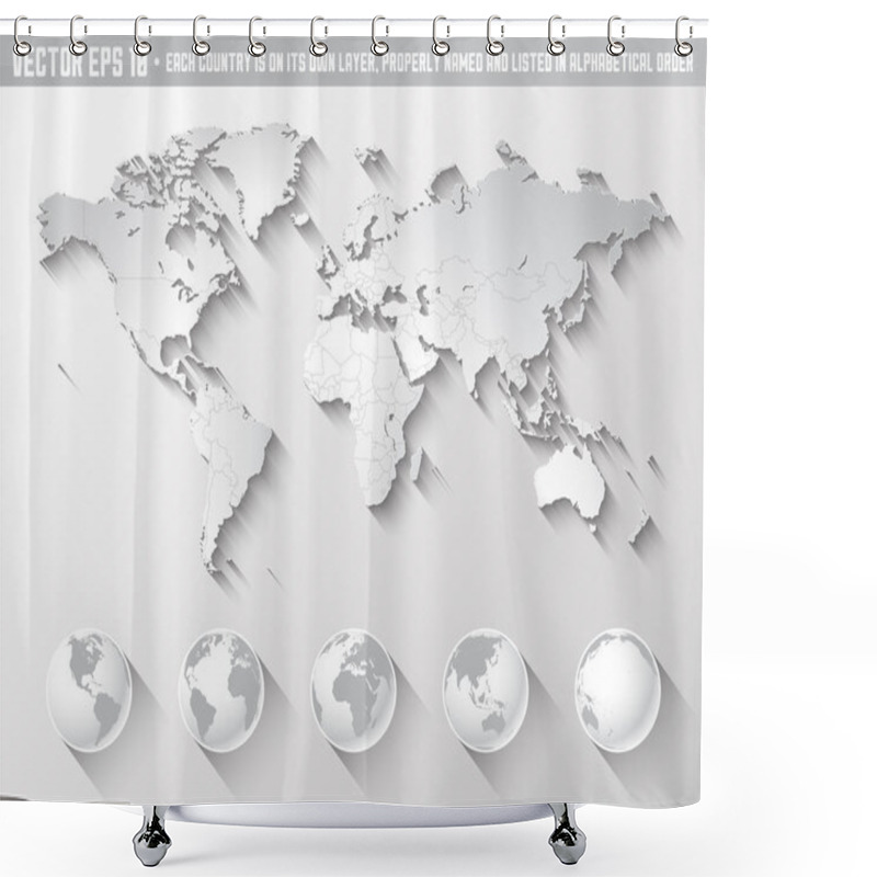 Personality  Flat Shadow World Map With Globes Shower Curtains