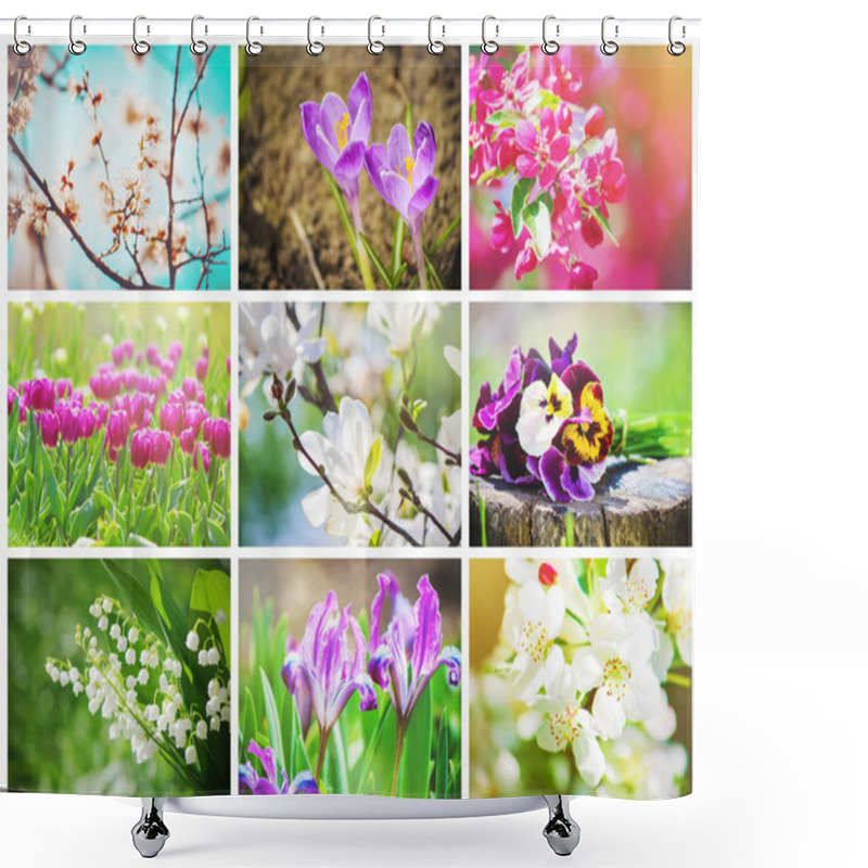 Personality  Many Pictures Of Flowers. Collage. Selective Focus Shower Curtains