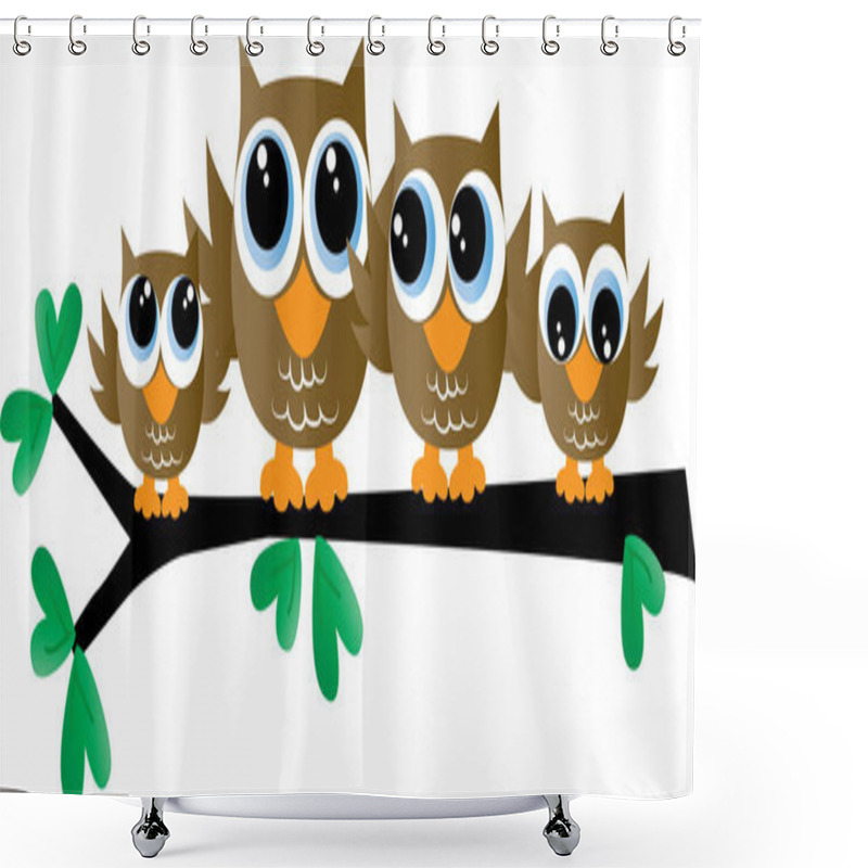 Personality  A Cute Brown Owl Family Sitting On A Branch Shower Curtains