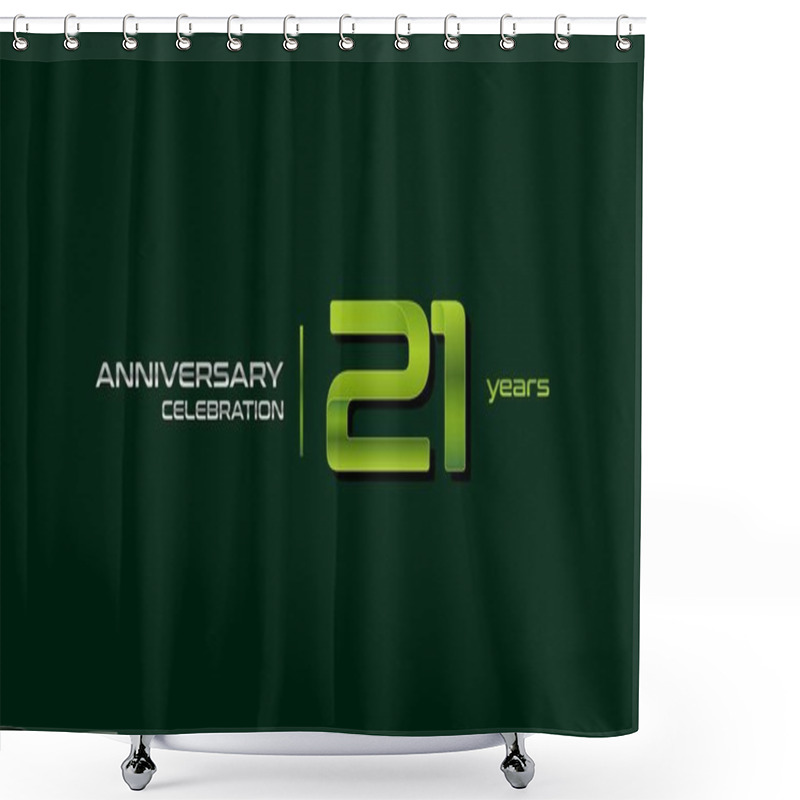 Personality  21 Years Anniversary Celebration Green Logo, Vector Illustration On Dark Green Background Shower Curtains