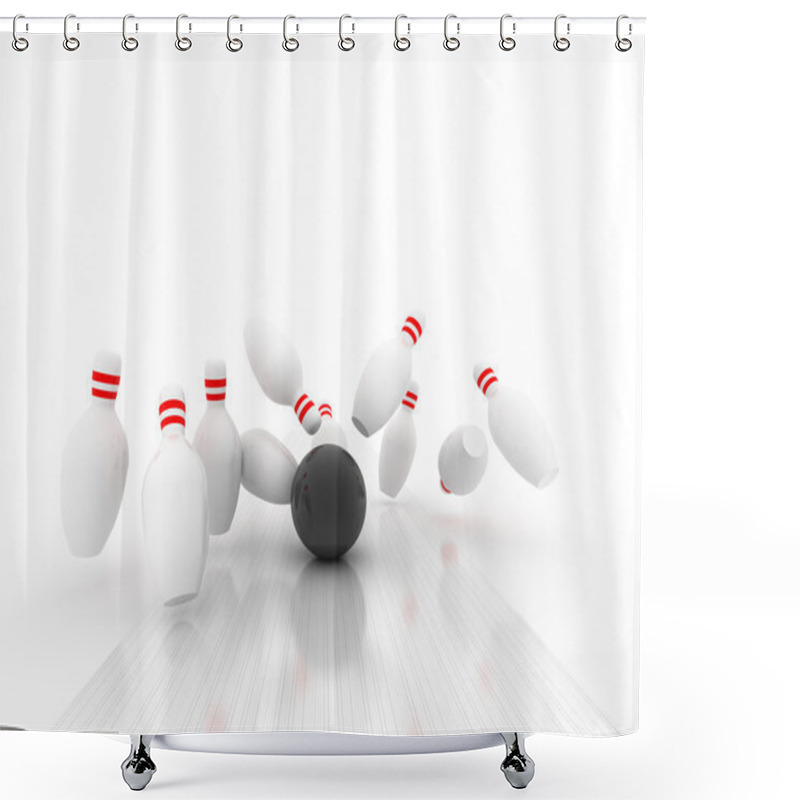 Personality  3d Bowling Ball Crashing Into The Pins Shower Curtains