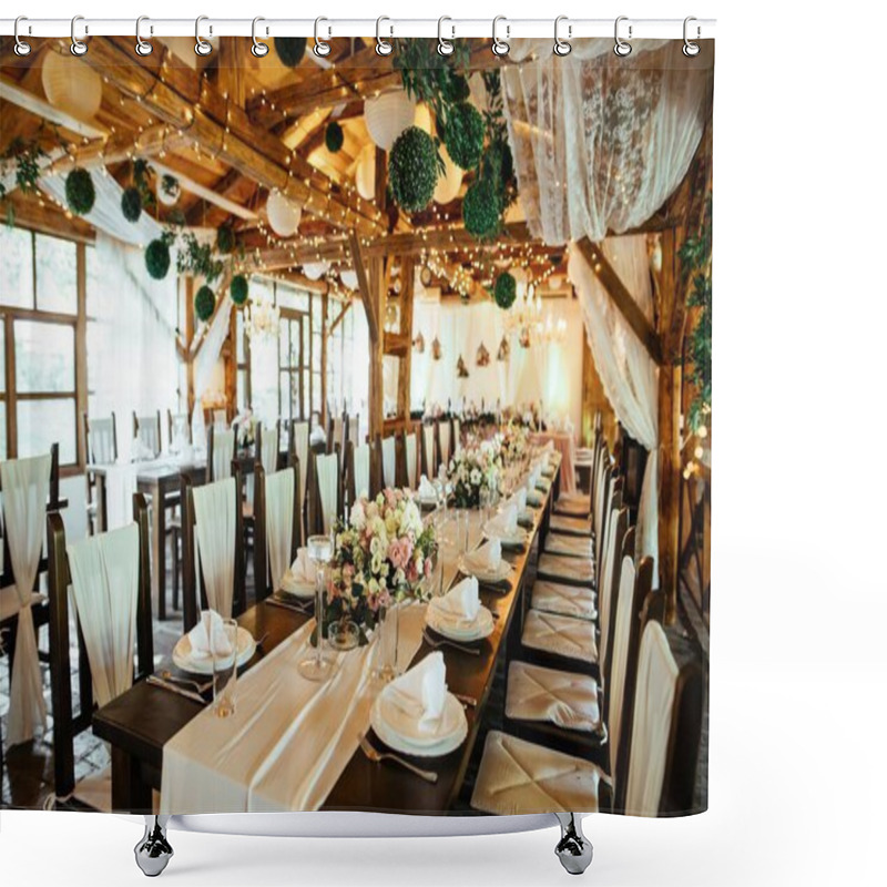 Personality  Rustic Decorated Indoors Wedding Venue. Shower Curtains