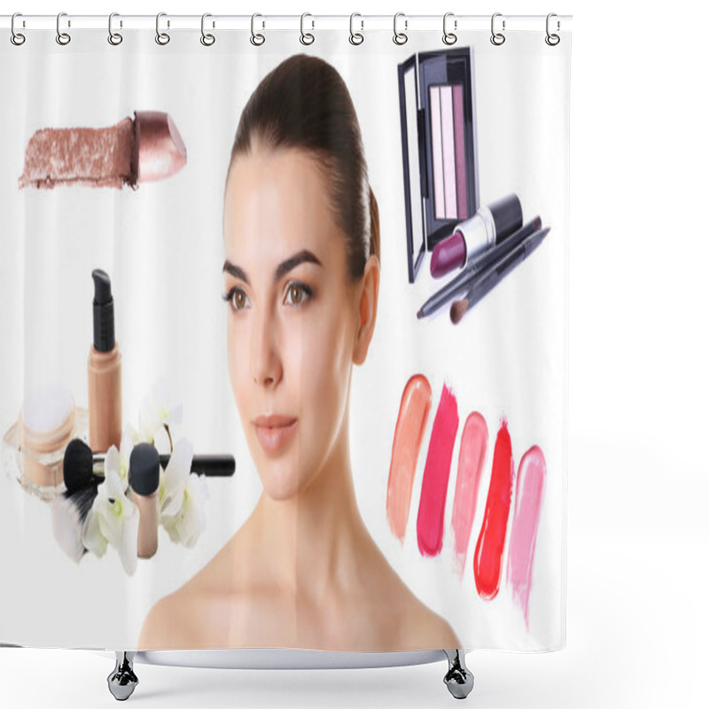 Personality  Beautiful Woman Face With Professional Makeup Details. Shower Curtains