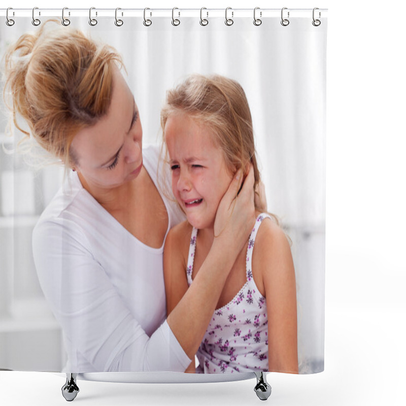 Personality  Mother Comforting Her Crying Little Girl Shower Curtains