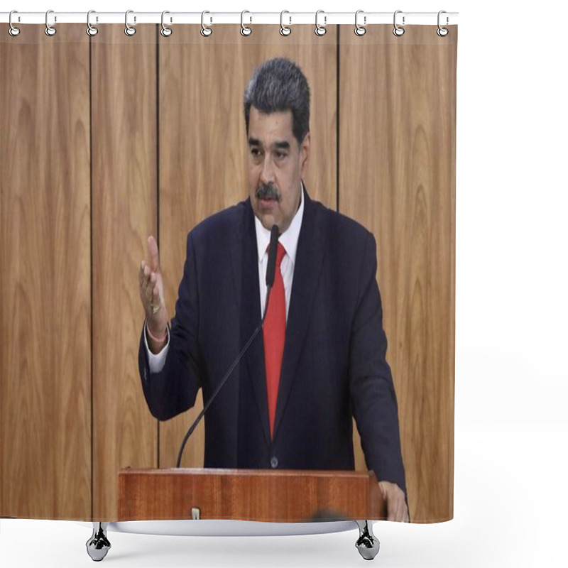 Personality  Press Conference With Maduro, President Of Venezuela. May 29, 2023, Brasilia, Federal District, Brazil: The President Of Venezuela, Nicolas Maduro, During A Press Conference Alongside The President Of Brazil, Luiz Inacio Lula Da Silva Shower Curtains