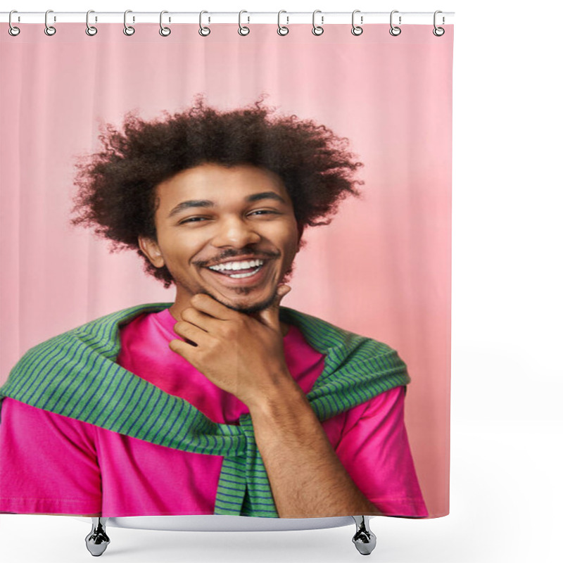 Personality  A Vibrant Man Shares Joy And Confidence, Championing Love And Acceptance In The Queer Community. Shower Curtains