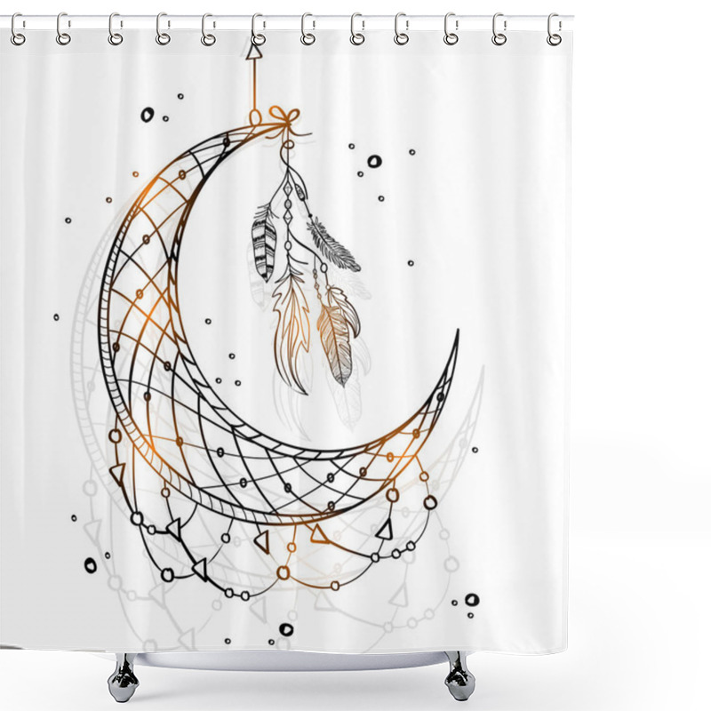 Personality  Hand Drawn Dream Catcher With Crescent Moon. Shower Curtains