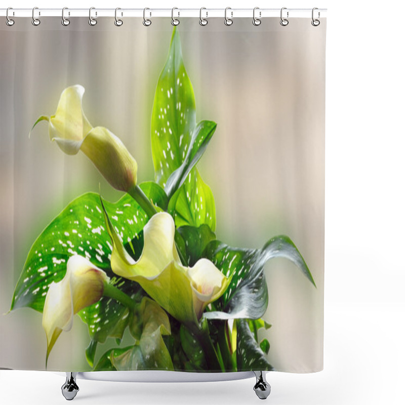 Personality  Bouquet Of Calla Lilies In The Blurry Background. Shower Curtains