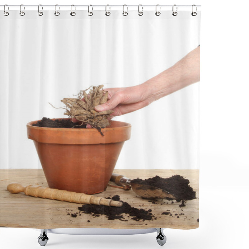 Personality  Hand Planting A Tuber Shower Curtains