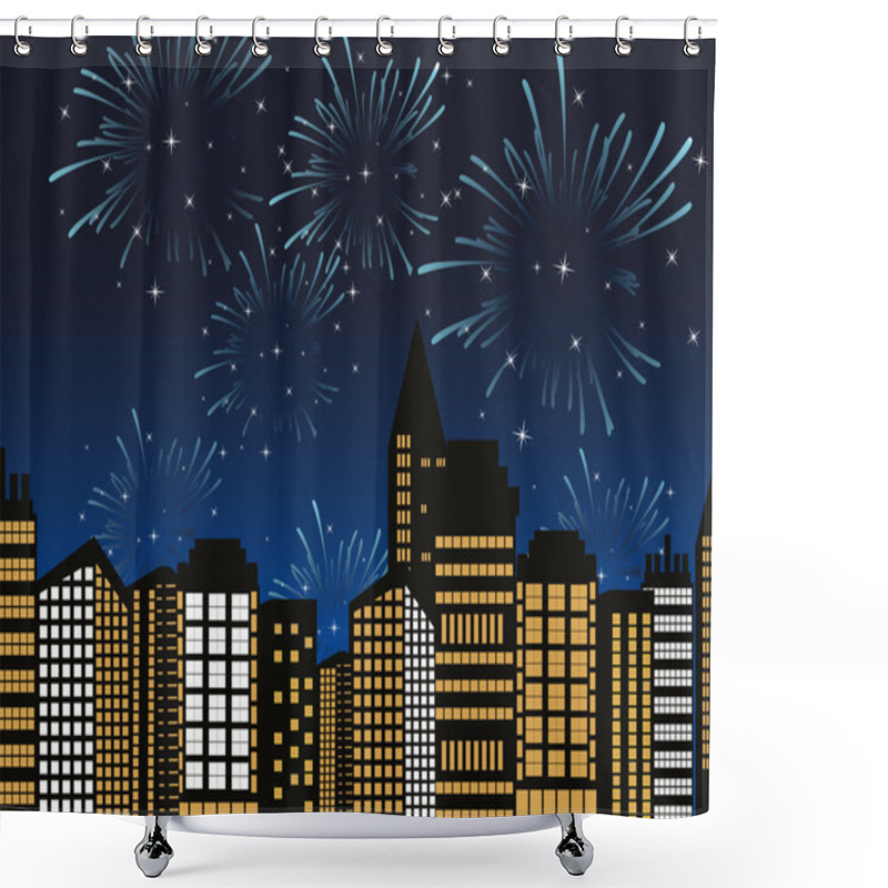 Personality  Vector Cityscape Fireworks Shower Curtains