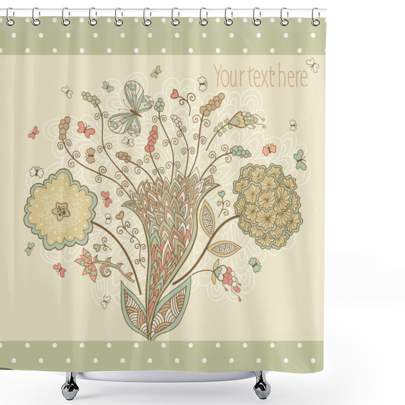 Personality  Card With Flowers And Butterflies. Shower Curtains