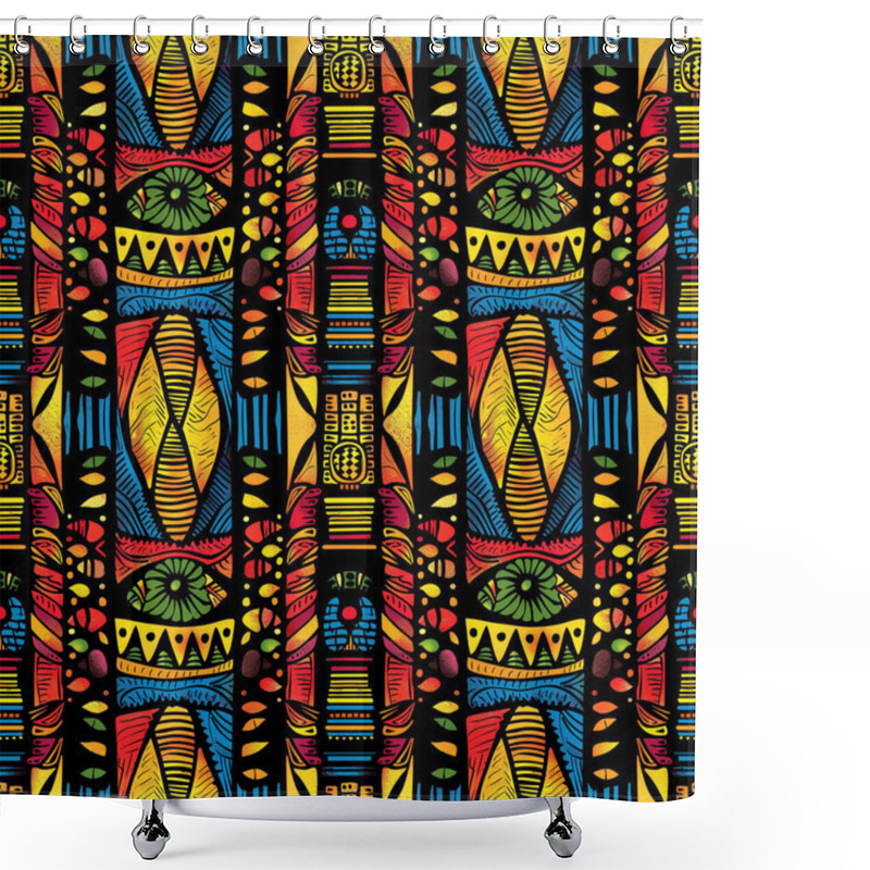 Personality  The Seamless Pattern Background Is Inspired By African Tribal Patterns, Intricate Geometric Shapes, And Tribal Symbols. Shower Curtains