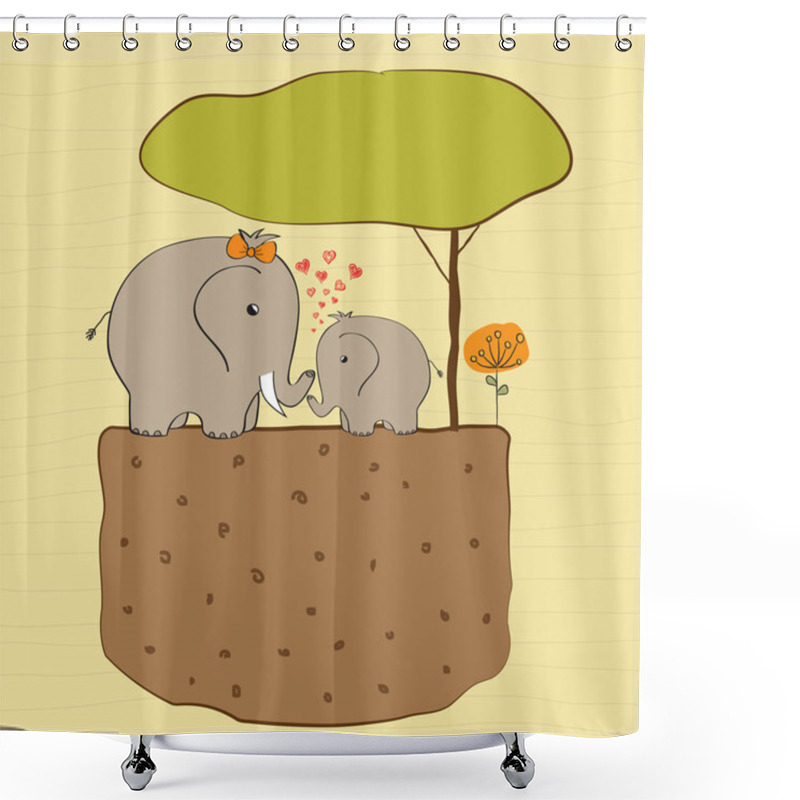 Personality  Baby Elephant And His Mother Shower Curtains