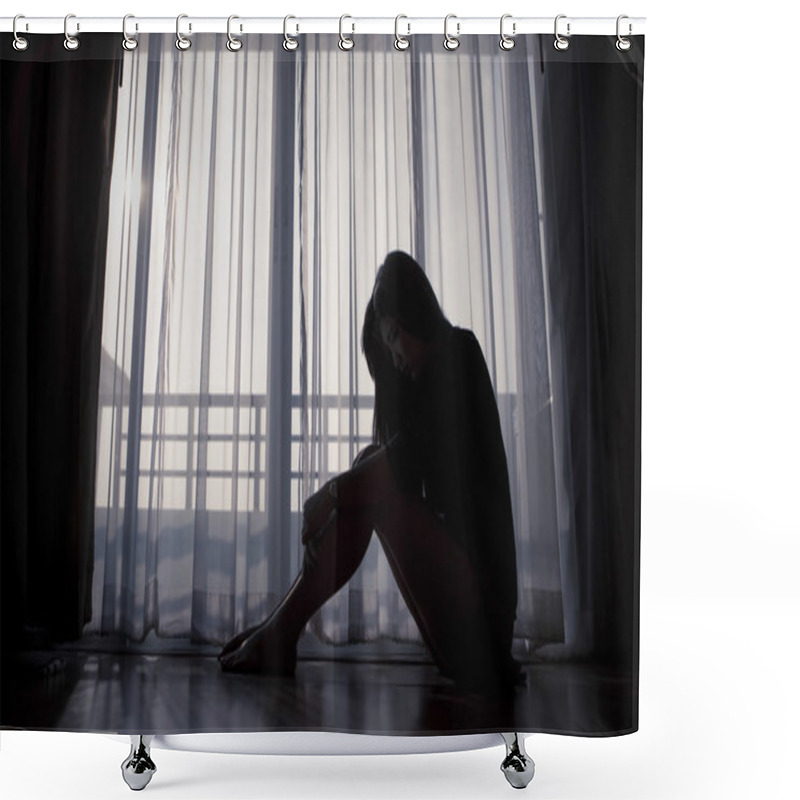 Personality  Sad Woman Sitting Alone Shower Curtains