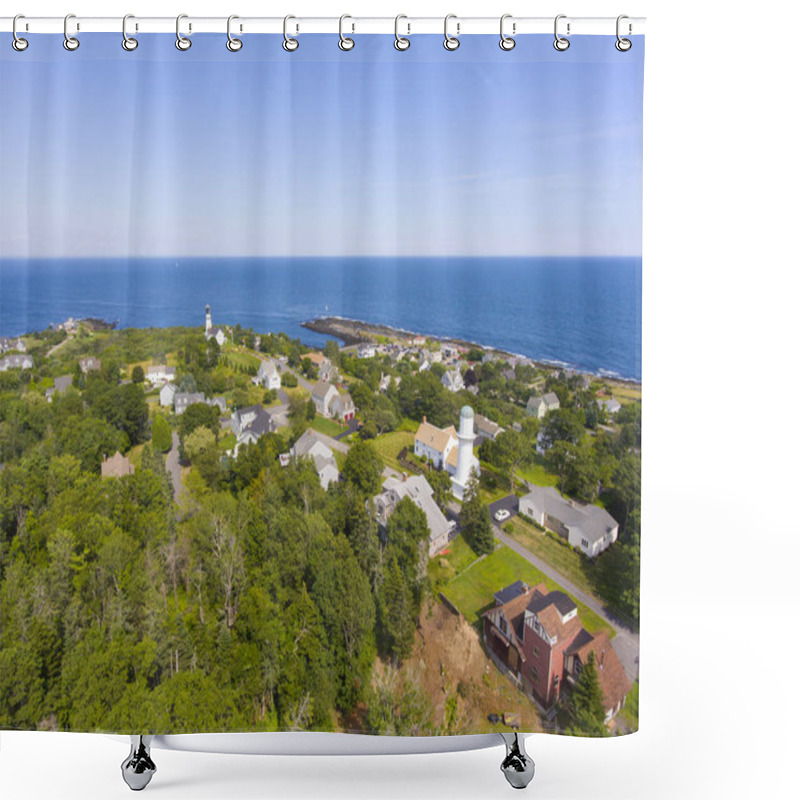 Personality  Aerial View Of Cape Elizabeth Lights, Also Known As Two Lights, At The South End Of Casco Bay In Town Of Cape Elizabeth, Maine ME, USA.  Shower Curtains