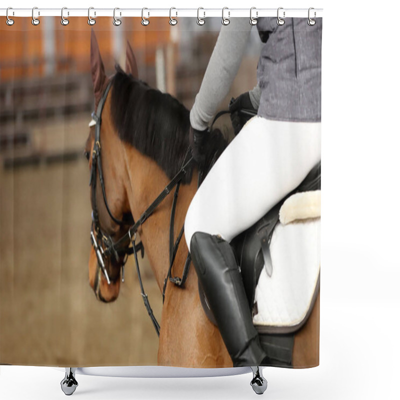 Personality  Sport Horse Closeup On Dressage Competition. Equestrian Sport Background Shower Curtains