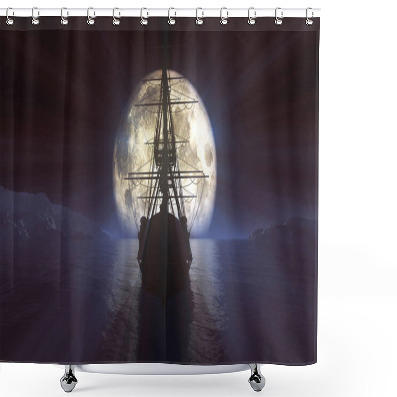 Personality  Old Ship In Sea Full Moon Illustration 3d Rendering Shower Curtains