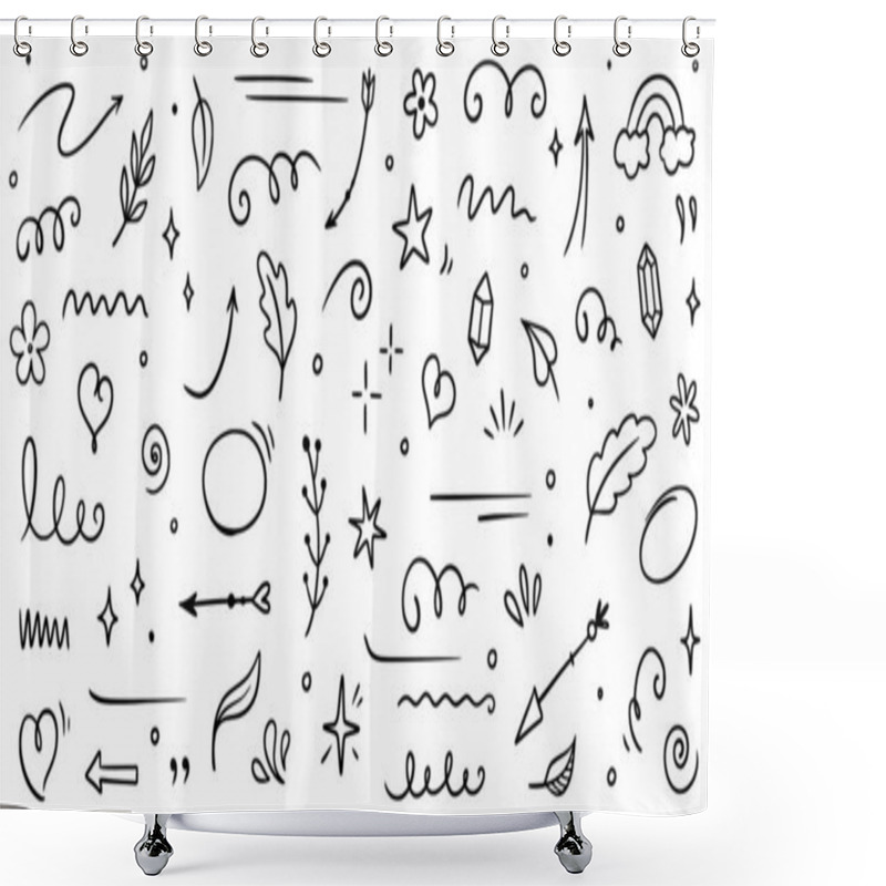 Personality  Sketch Element Line Set. Abstract Nature Element Decoration Graphic Icon Set. Sketch Hand Drawn Line Element For Brush, Abstract Decoration Design. Vector Illustration Shower Curtains