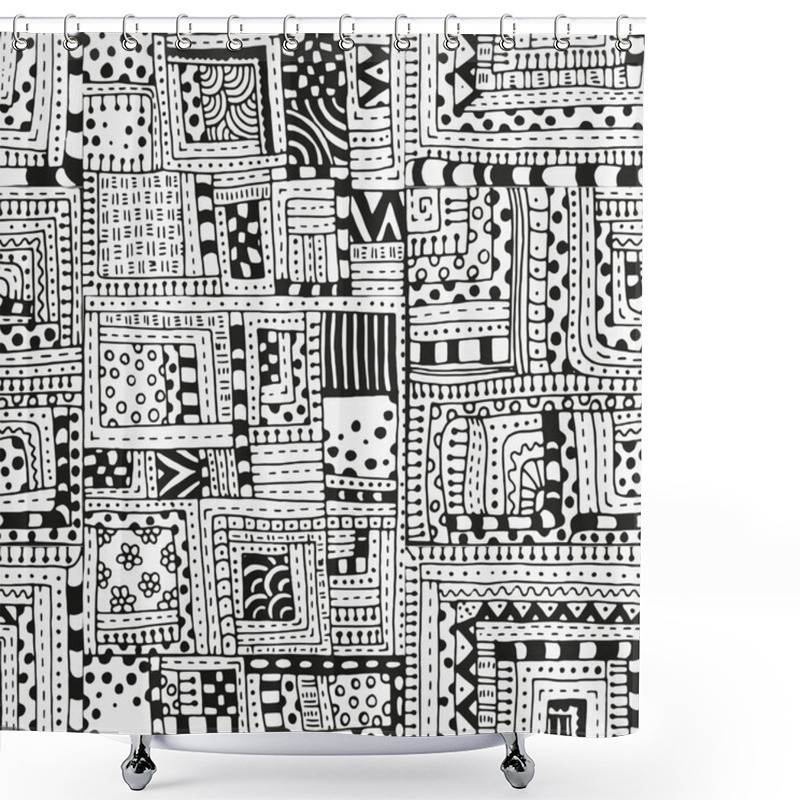 Personality  Seamless Pattern With Abstract Figures. Black And White Background. Shower Curtains