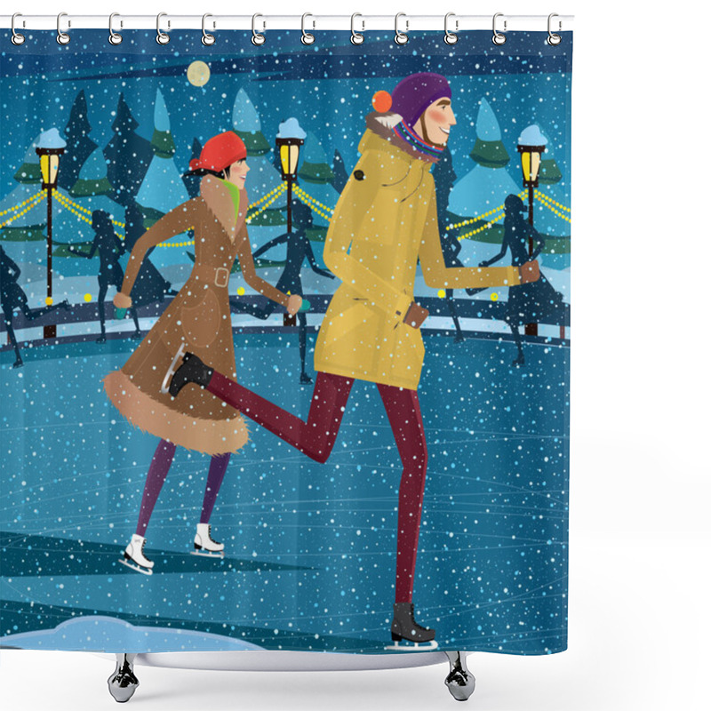 Personality  Night At The Ice Rink Shower Curtains