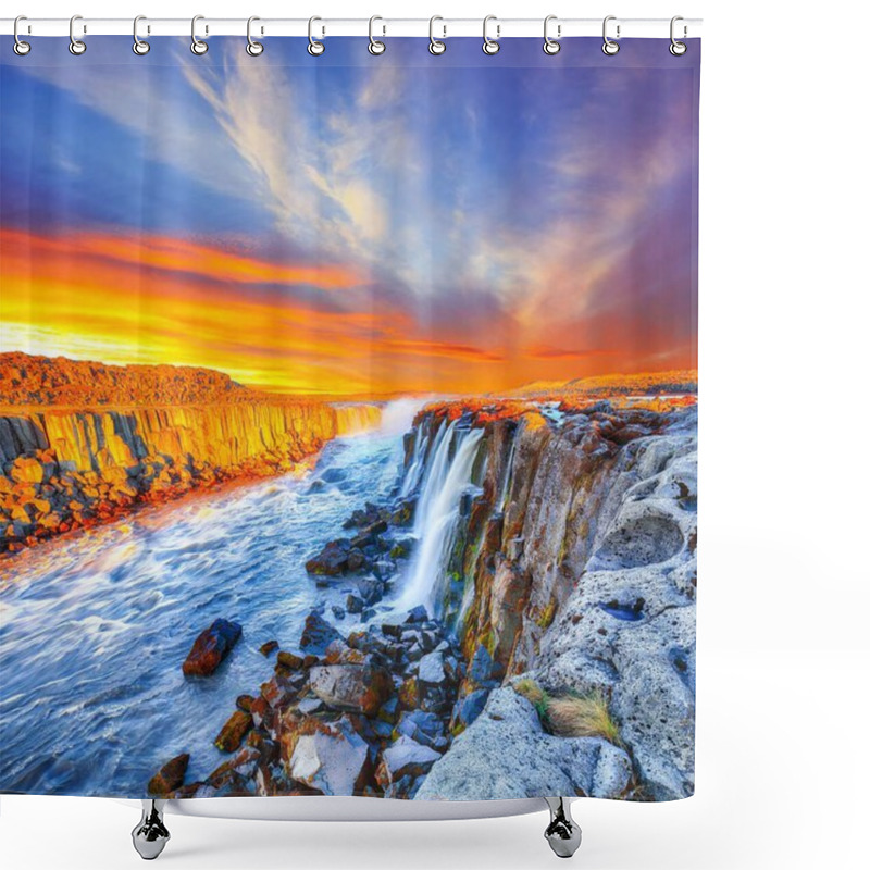 Personality  Dramatic Sunset View Of Fantastic Waterfall And Cascades Of Self Shower Curtains