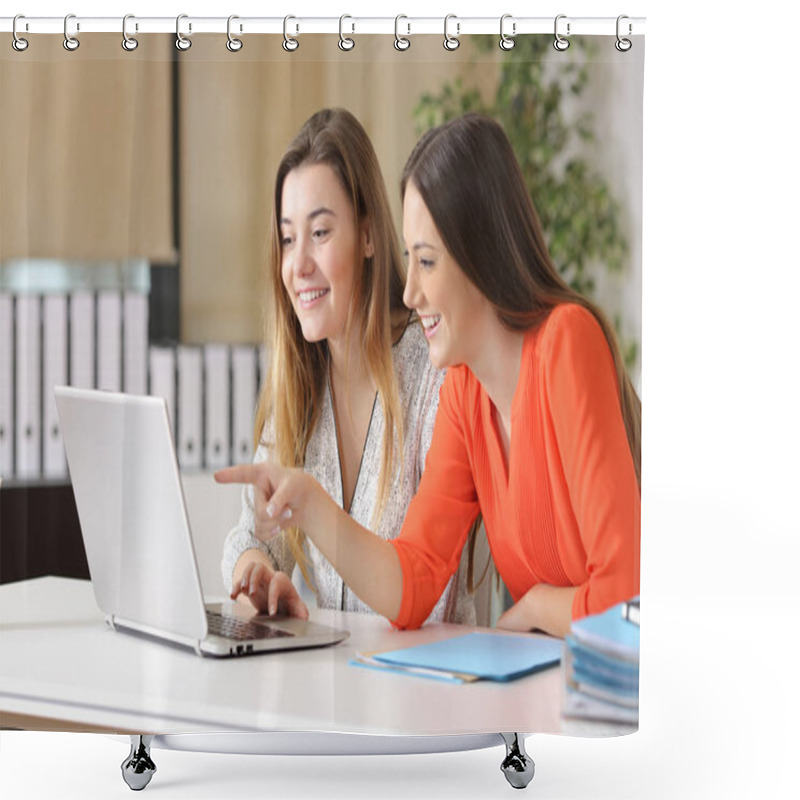 Personality  Coworkers Working On Line At Office Shower Curtains