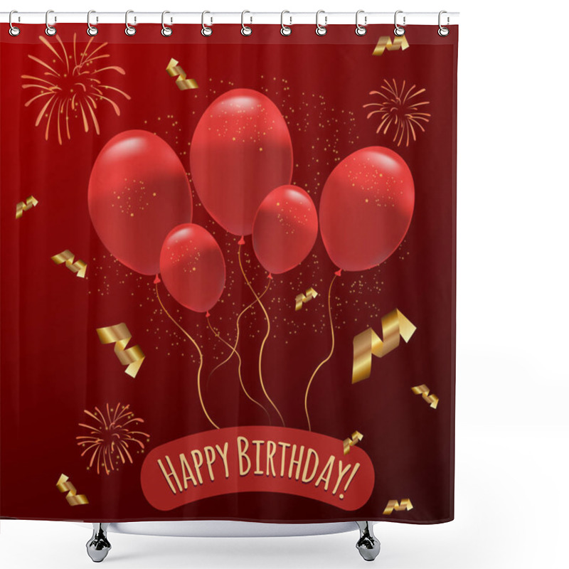 Personality  Red Balloons With Gold Sparkles And Fireworks On A Red Background Shower Curtains