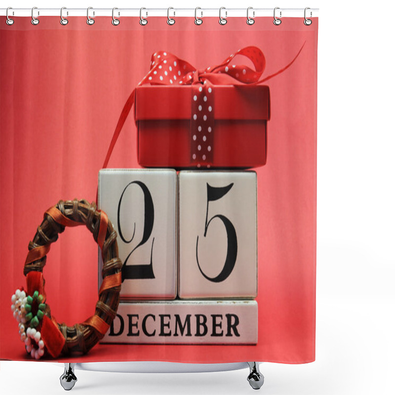 Personality  Save The Date For Christmas Day With This White Wooden Blocks Calendar For December 25 Shower Curtains