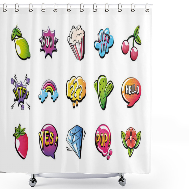 Personality  Set Of Icons Pop Art Style Over White Background Shower Curtains