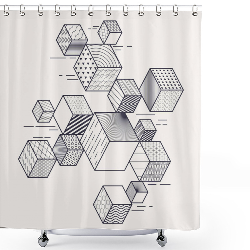 Personality  Abstract Monochrome Geometric Composition. Patterned And Textured Cubes. Isometric Design. Shower Curtains