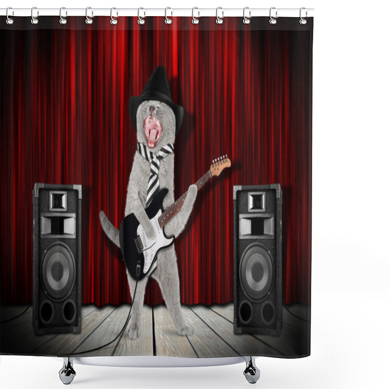 Personality   Rock Star Cat Shower Curtains