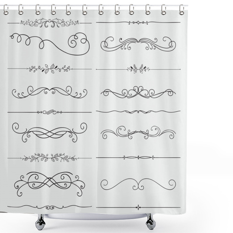 Personality  Vector Black Doodle Hand Drawn Swirls Collection Shower Curtains