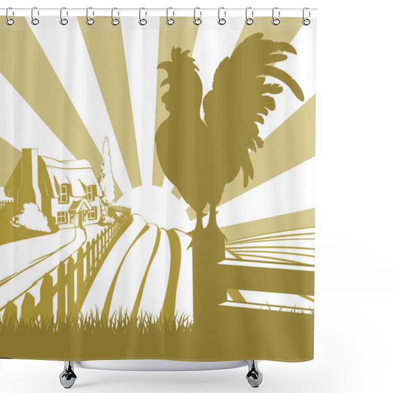 Personality  Rooster Farm Field Landscape Shower Curtains