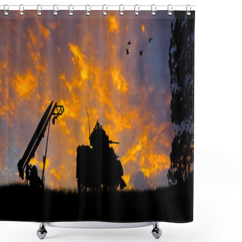 Personality  Anti-Aircraft Missile And Tank Silhouette Shower Curtains